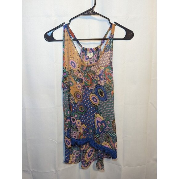 Umgee Women's Size Large Multi Color Fringe Bottom Sleeveless Tank Lightweight - Picture 1 of 12
